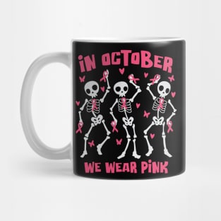 Breast Cancer Awareness Halloween Skeletons Dancing Mug